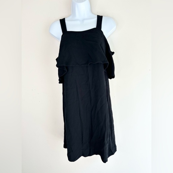 Aritzia Wilfred Ellipse Mini Dress Flounce Off The Shoulders Satin Crepe Black - Picture 14 of 15